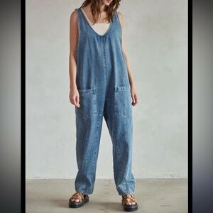 We The Free Women's Blue Denim high roller overalls